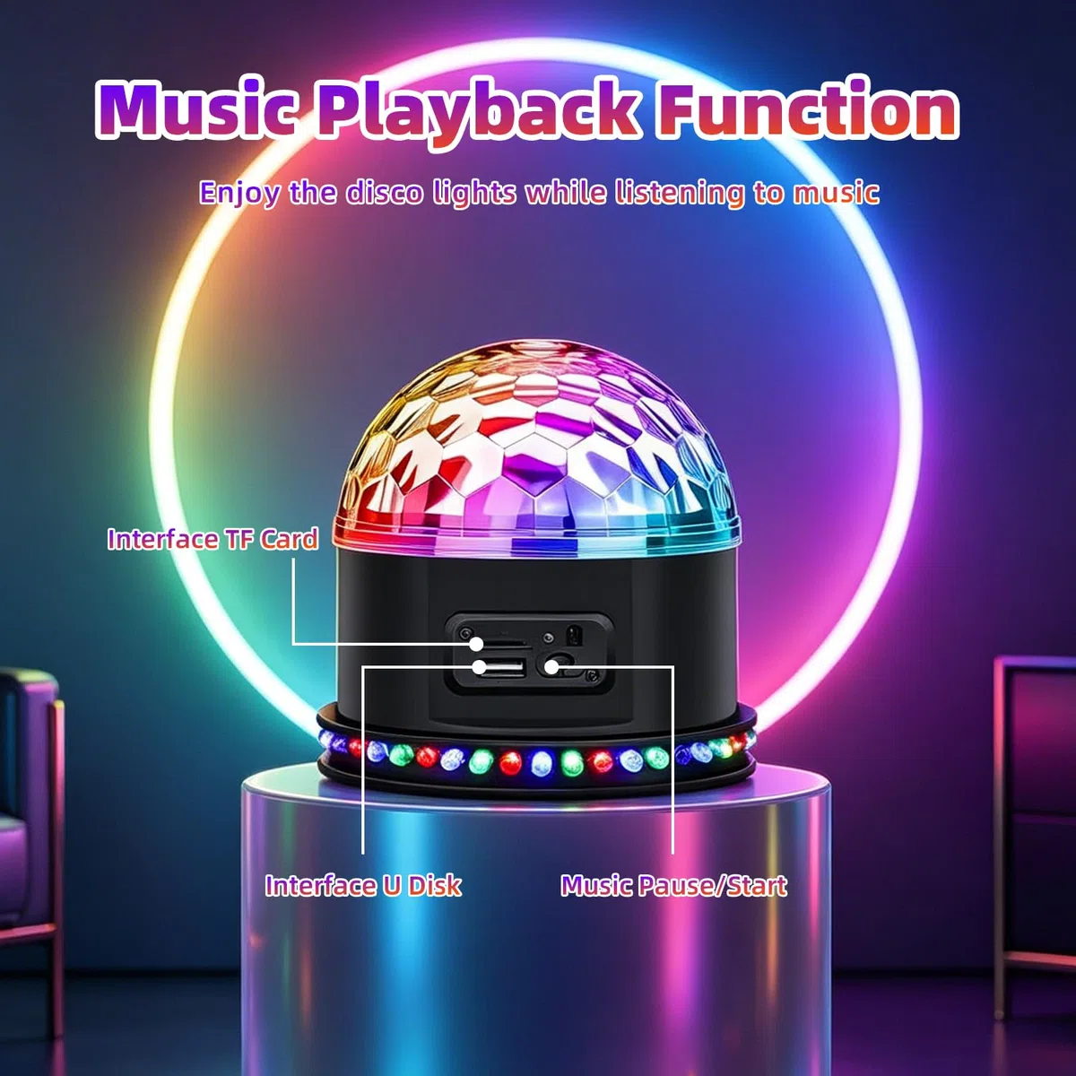 Discokugel Partylicht 54 LEDs, Gomifie Discolicht Partylicht Musikgesteuert und Zwei Lautsprechern, Discokugel Kinder Led Party Lampe mit 3 geräuschaktivierten Modi für DJ, Weihnachten, Bar und Party