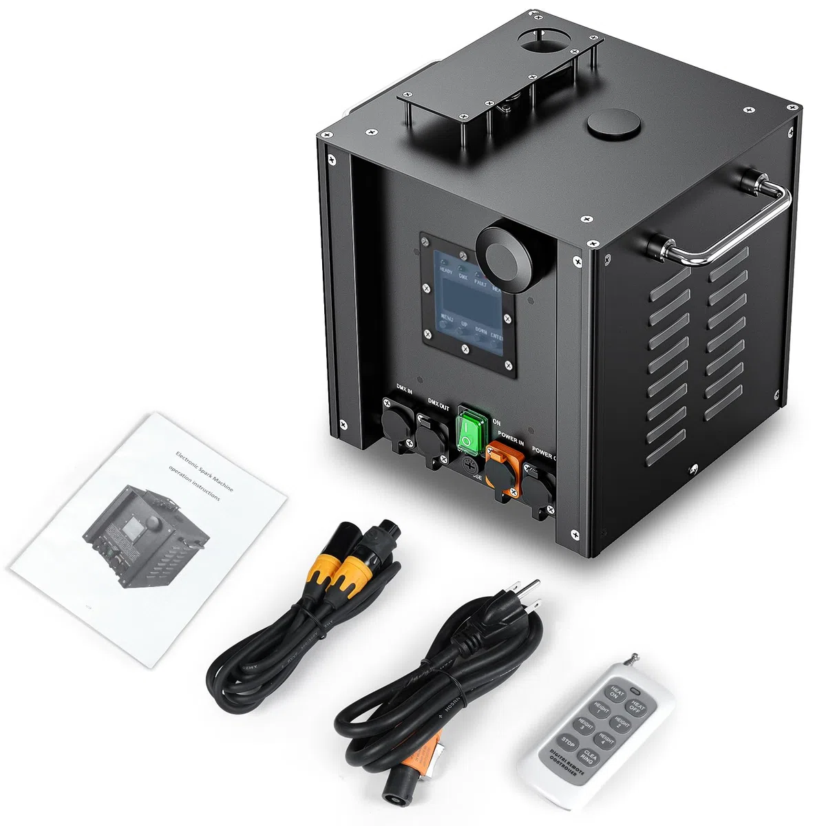 700W Wasserdicht Pyrotechnikmaschinen, Cold Spark Feuerwerksmaschine LCD Display d-mx512 BüHneneffekt Effekt Machine mit Fernbedienung für Bar Party Halloween Weihnachten Hochzeit, 1 Stück