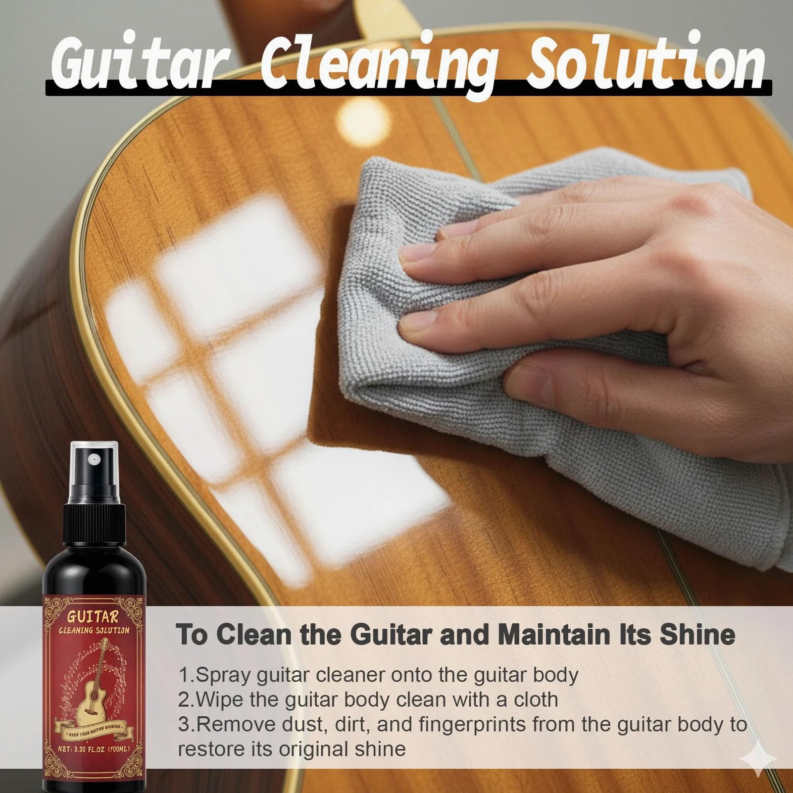 9-teiliges Gitarren-Reinigungsset mit Bundpolitur, Gitarrenreiniger verhindert Verschleiß, Verblassen und Risse, während Ihr Instrument jederzeit in seiner besten Optik und Klangqualität bleibt