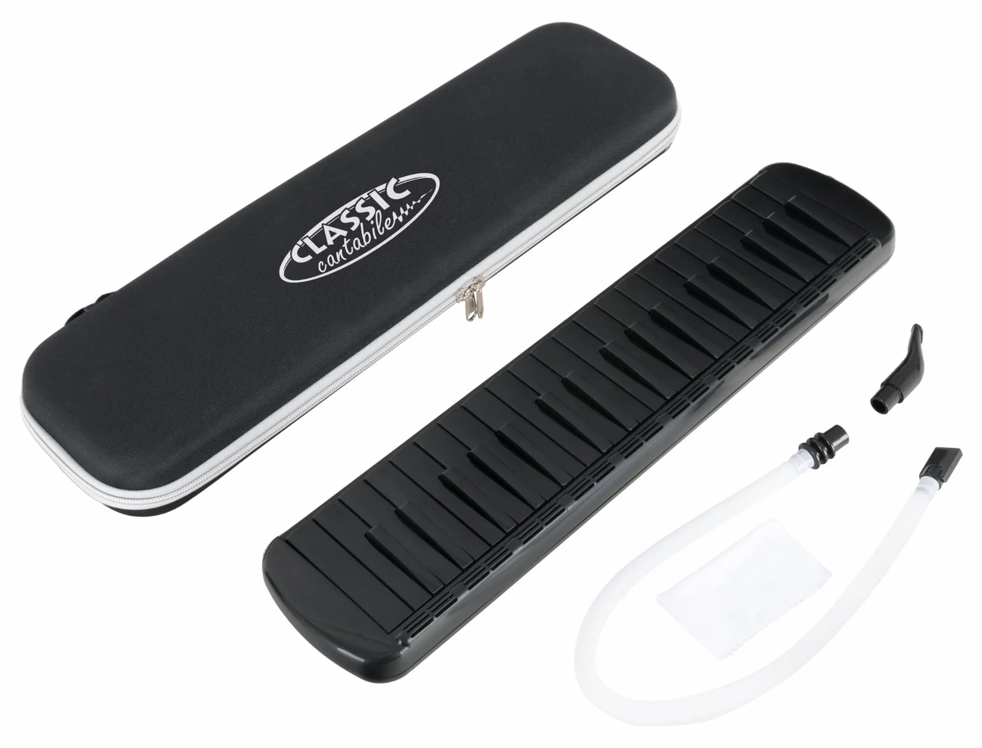 Classic Cantabile PML-37 BK Melodica - Blasharmonika mit 37 schwarzen Tasten - Tonumfang: f - f³ - Mit Etui, Mundstück und Anblasschlauch - Schwarz