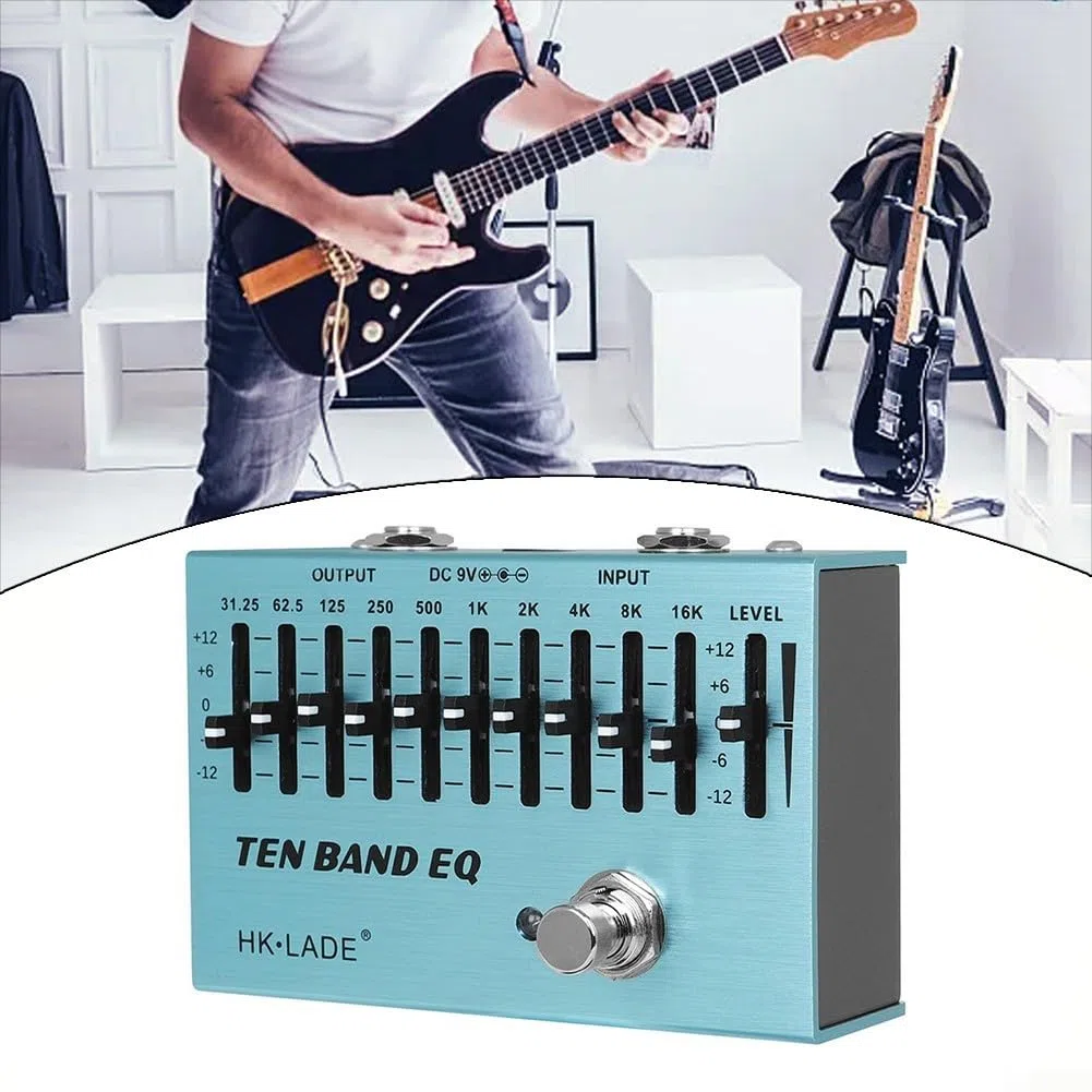 10-Band EQ Equalizer Gitarren-Effektpedal mit True Bypass, Stompbox aus Aluminiumlegierung für E-Gitarre und Bass, präzise Klangformung von 31,25 Hz bis 16 kHz, Blau