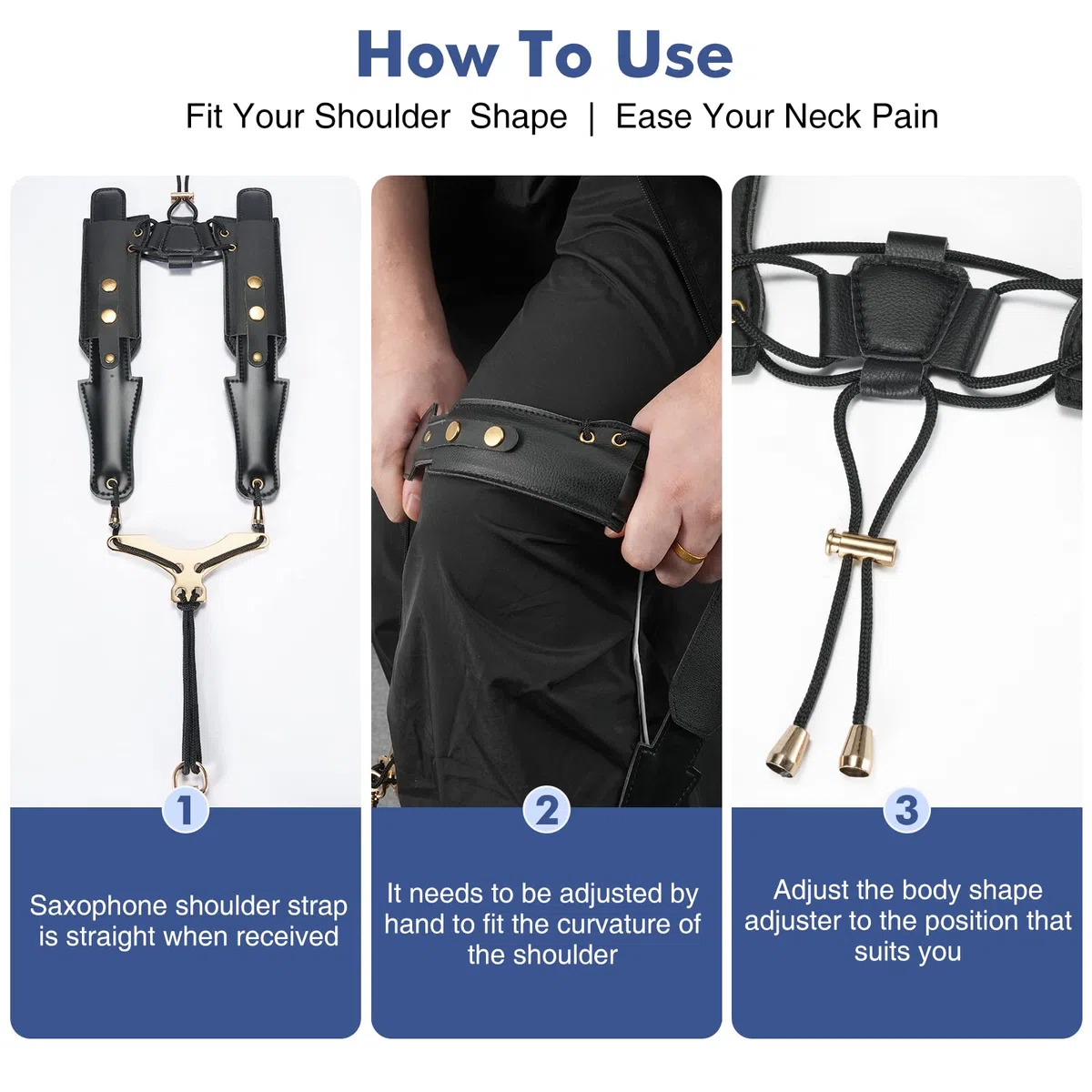 POGOLAB Harness Saxophongurt für Alt-Tenor-Sopran-Bariton, verstellbarer saxophone strap zur Linderung von Nackenschmerzen mit Metallhaken