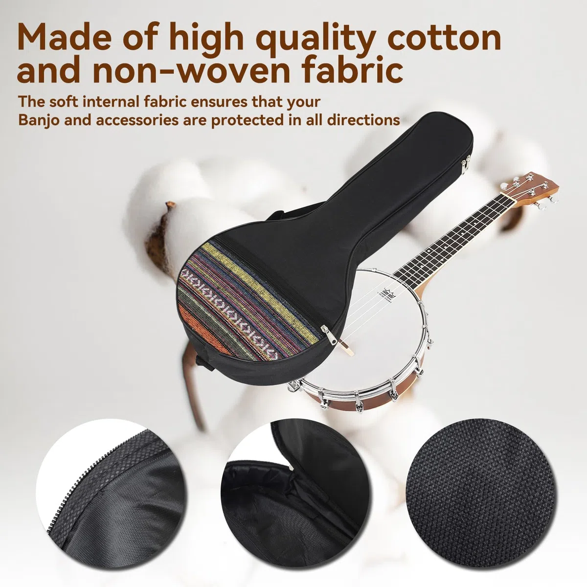 4 String Banjo Tasche, 63,5x26,5x7,5cm/25x10,4x3 Zoll Banjo Organizer Banjo Tasche 4-Saiten-Banjo-Tasche Gig Ethnischer Stil Banjotasche Baumwolle mit verstellbaren Riemen Instrumentenzubehör