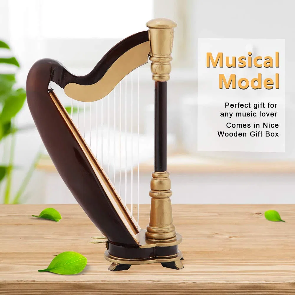 Mini Harfe, Hölzerne Miniatur Harfe Replik Harp Instrumente Musikinstrumente Modell mit Geschenken Case Instrument Model Musikgeschenke Ornamente