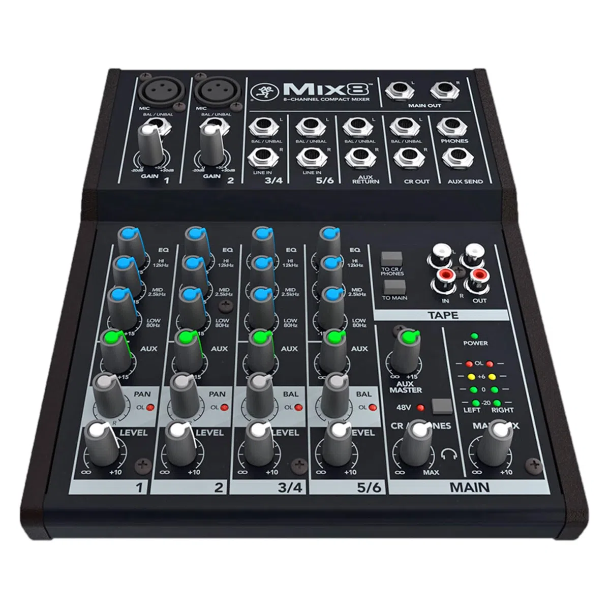 Mackie Mix8 kompakter 8-Kanal Analog-Mixer Mischpult mit keepdrum XLR-Kabel