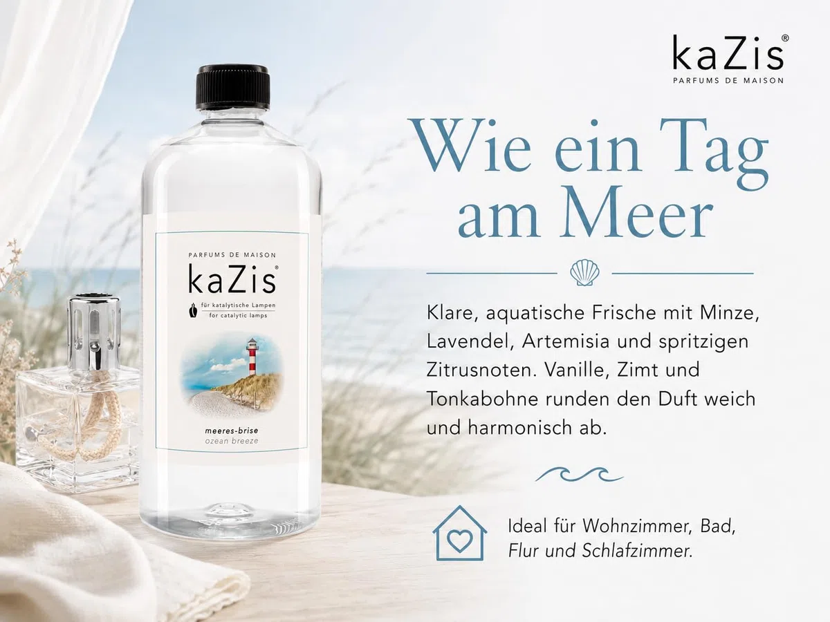 kaZis® Ocean Breeze – Meeresbrise | 1 Liter Nachfüllflüssigkeit für katalytische Duftlampen | Frischer Ozean-Duft | Made in Germany