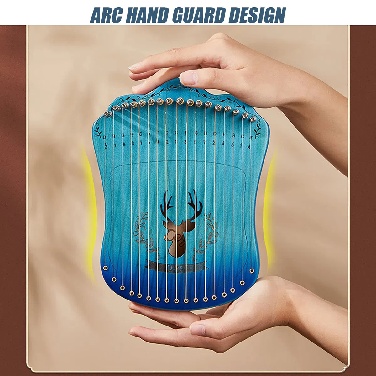 Metall Mahagoni Leier Harfe, Lyre Instrument Tragbare Harfe Instrument Mahagoni mit Stimmschlüssel und Tragetasche, Lyre Harfe für Kinder/Anfänger/Erwachsene Speakers Blue