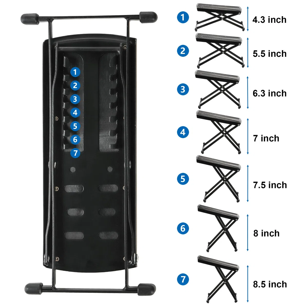 Elsjoy 3 Pack Gitarre Fußbank, 7 Positionen klappbare Gitarre Fußstütze mit einstellbarer Höhe, Metall, Gitarre Fußpedal Stand für Gitarrist