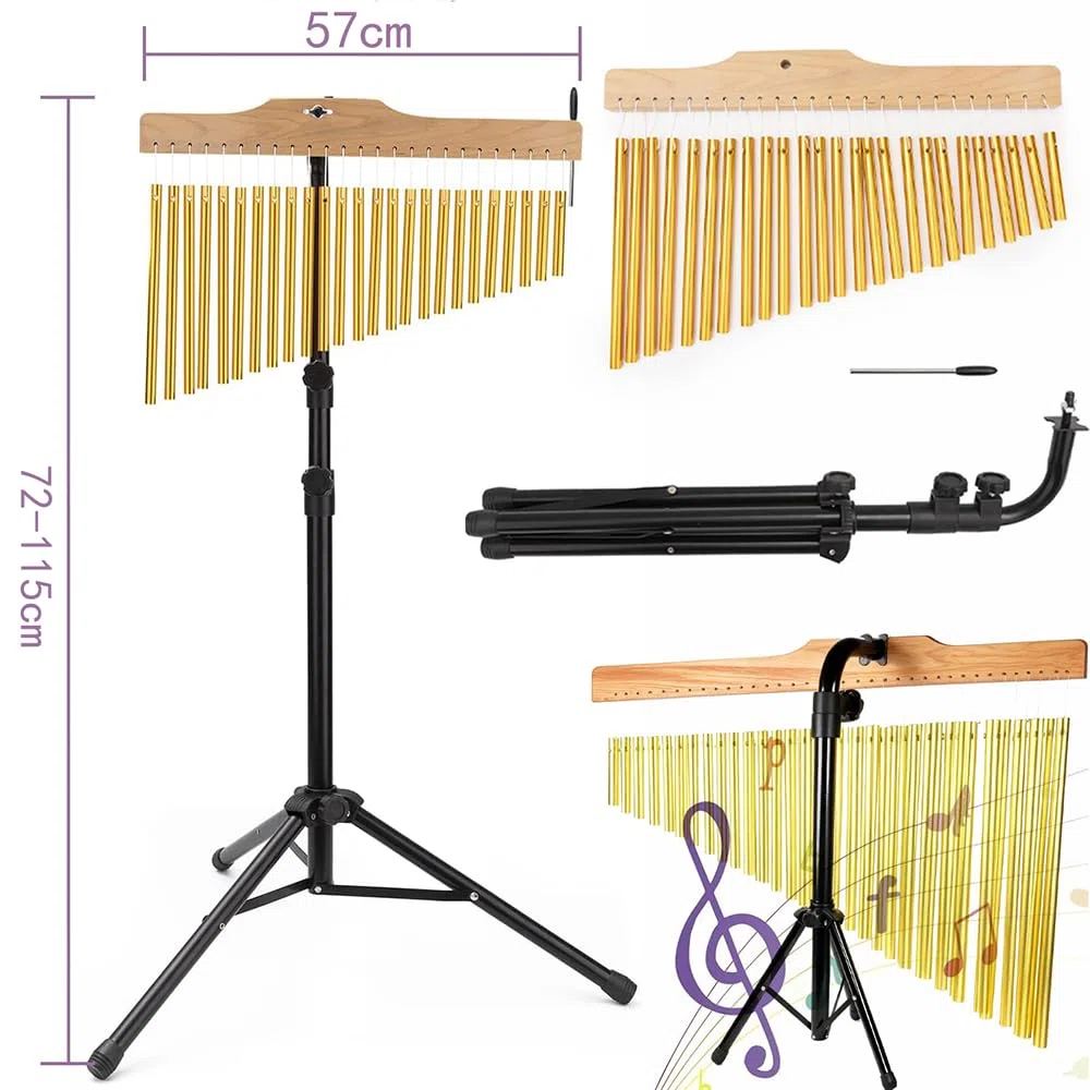 Percussion Chimes,Glockenspiel Klangspiele,36 Klangstäbe für Windspiel, mit faltbarem & einstellbarem Ständer,montierbare Stabgl,Ideal für Percussion Instrument Einsteiger und Musikschulen & Kirche