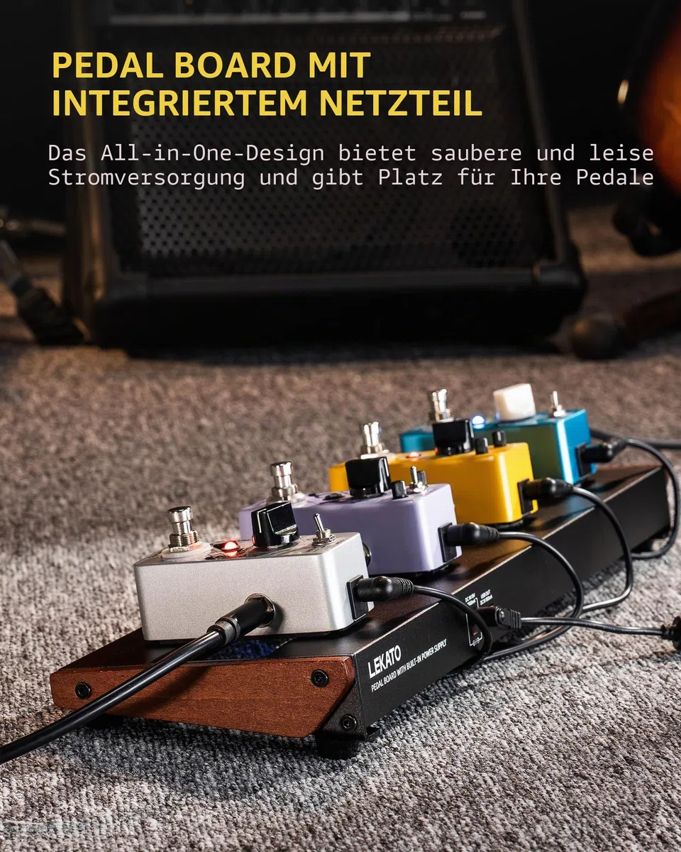 LEKATO Gitarren-Pedalboard mit integriertem Netzteil, 39,4 x 13 x 4 cm Kompaktes Effektpedalboard, Leichter Aluminiumrahmen, für Gitarristen und Bassisten (PB-01S)