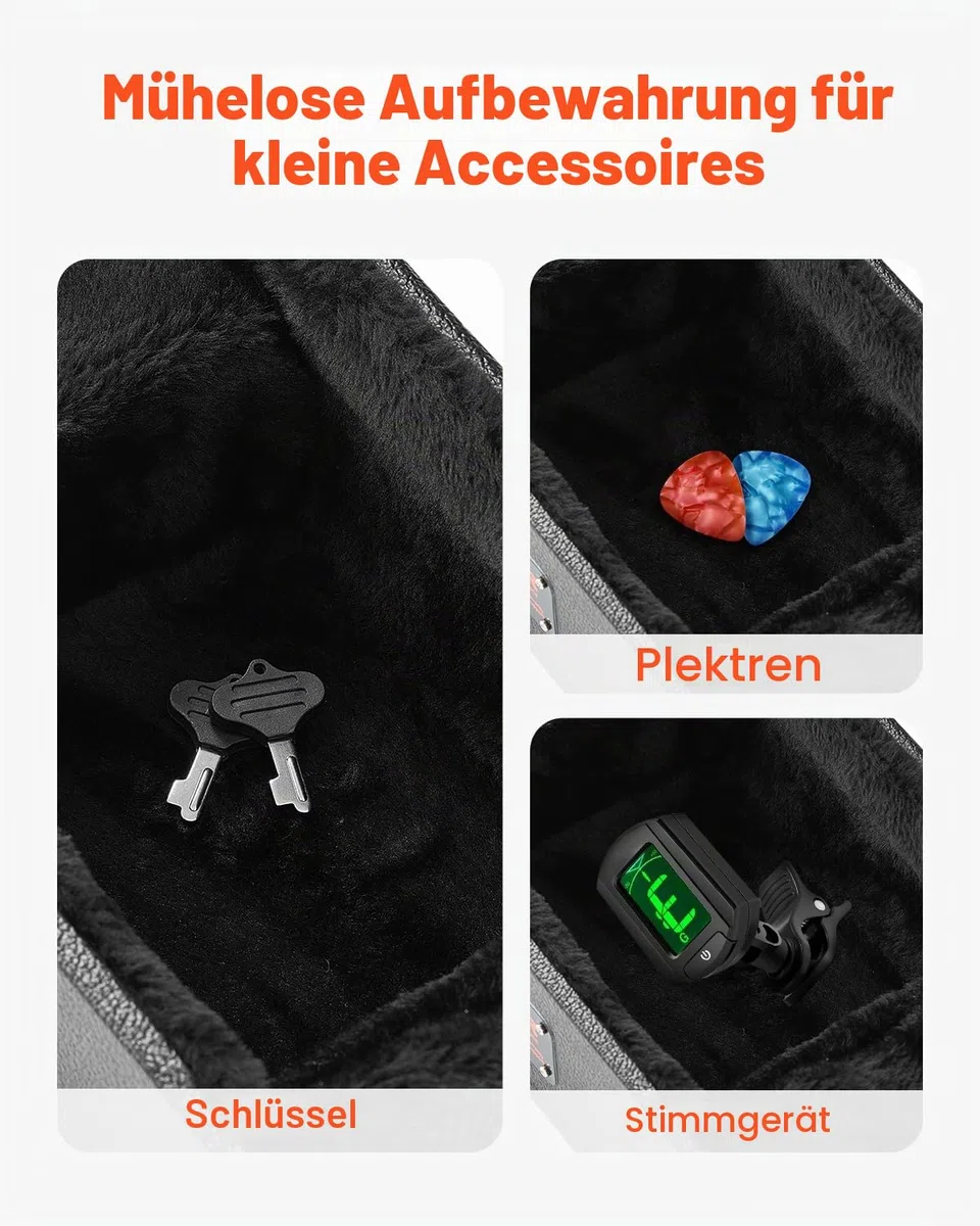 VEVOR Gitarrenkoffer, 105 cm kürbisförmiger Hartschalenkoffer für Gitarre, mit Schloss, Riegel, Schlüsselgriff, PVC-Polsterung, case, Hartschalen-Gitarrenkoffer, für 99 cm Les Paul-Gitarren, Schwarz