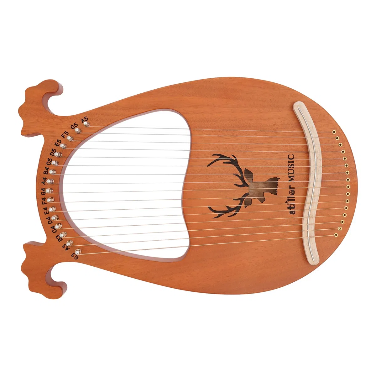 Lyre Harp Harfe aus massivem Mahagoni, Lyra Harfen 16 Metall saiten - Daumenklavier mit Stimmtasten und Paddles,l für Kinder und Erwachsene Musik Liebhaber AnfäNger (Holzfarbe)