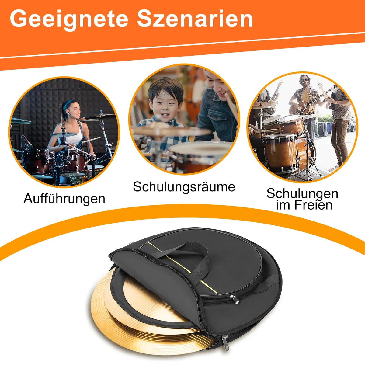 OUUTMEE 22" Beckentasche 600D Wasserdichtes Oxford-Gewebe Cymbalbag mit Gepolsterter Trennwand Platz für 5 Raobao,15" Außentasche, mit Komfortabler Tragegriff,Schwarz