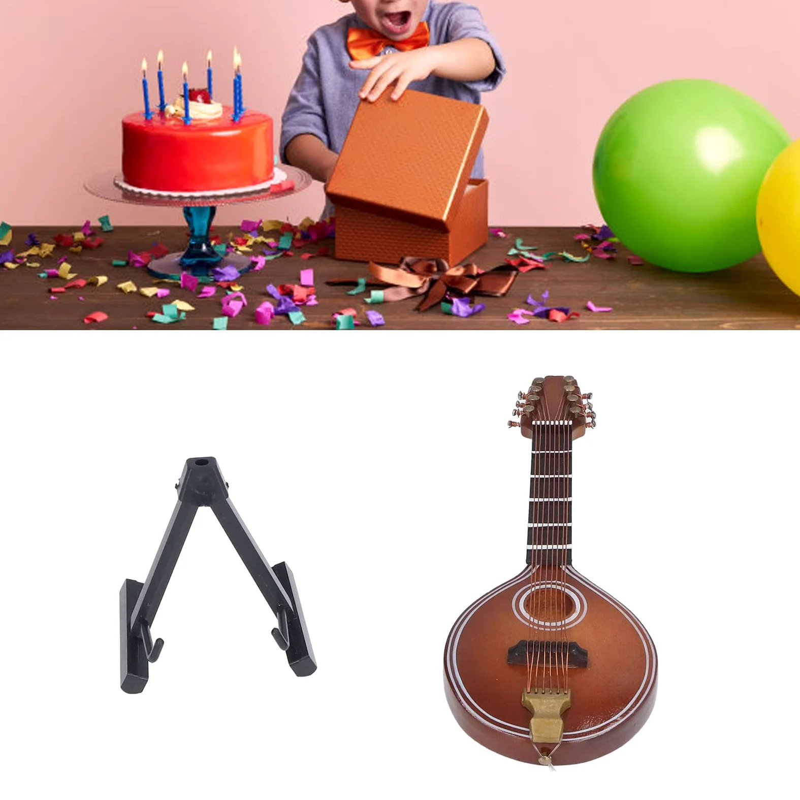 Mini-Mandoline-Instrument, 8 Saiten, Elegantes Handgefertigtes Modell mit Halterung, Platzsparend für Zuhause