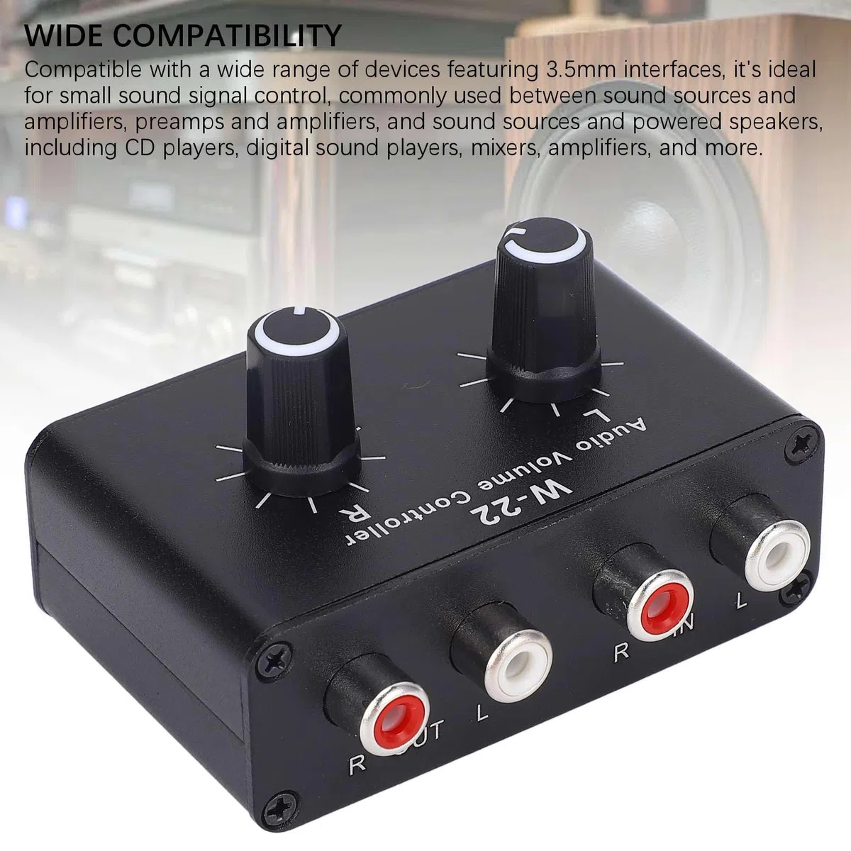 3,5 mm Lautstärkeregler Box, passiver Stereo Abschwächer mit L/R Kanal Balance, Plug and Play Drehregler für Heimstudio, HiFi, Aluminium, Schwarz, 1 Stück