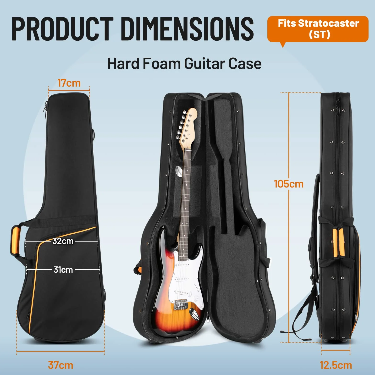CAHAYA E-Gitarren-Koffer Hardshell 25 mm Dicke Polsterung Wasserdichtes PU-Design Einfache Reinigung, geeignet für 40 Zoll E-Gitarre CY0300