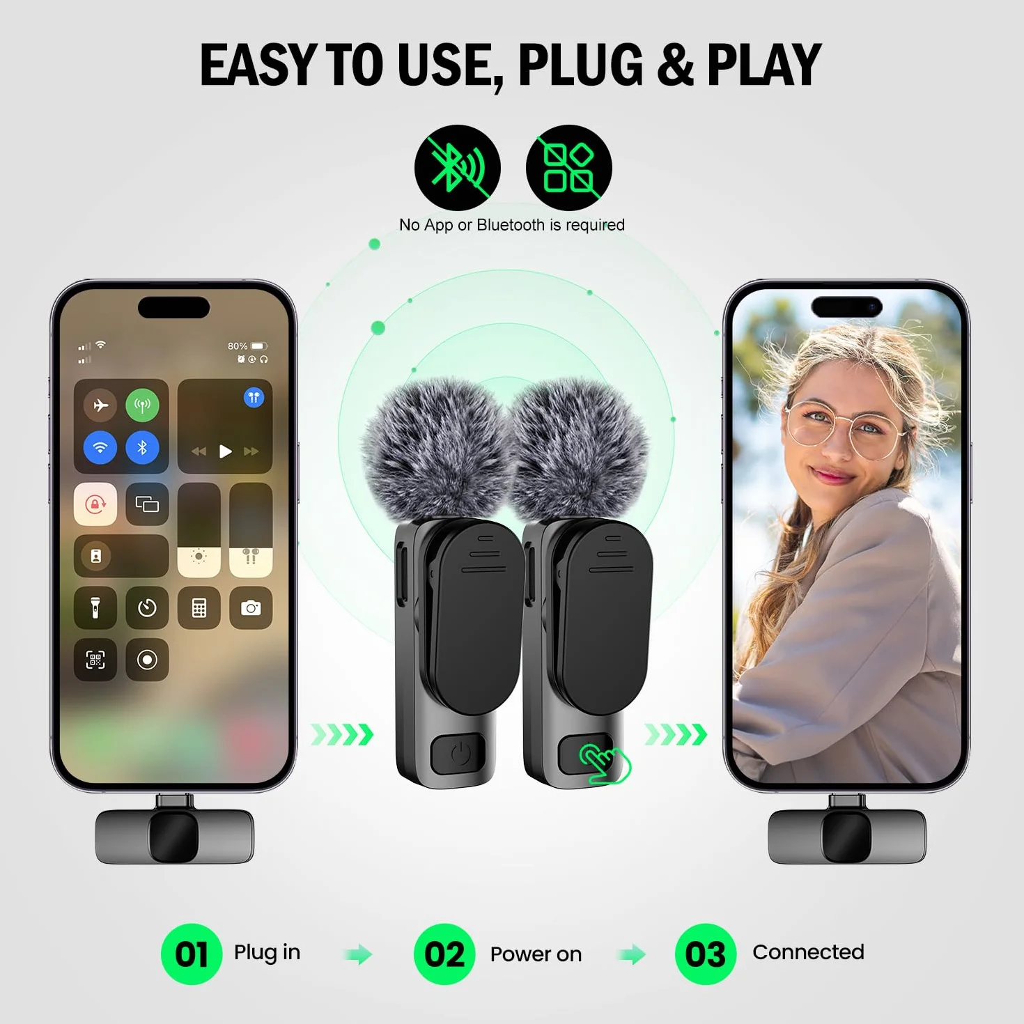 Verbessertes 3-in-1-Kabelloses-Ansteckmikrofon für iPhone/Android/PC – ein Mini-Mikrofon, geeignet für Videoaufnahmen und Podcasts; das Handy-Mic wird mit einem verstellbaren Lavalier-Clip geliefert