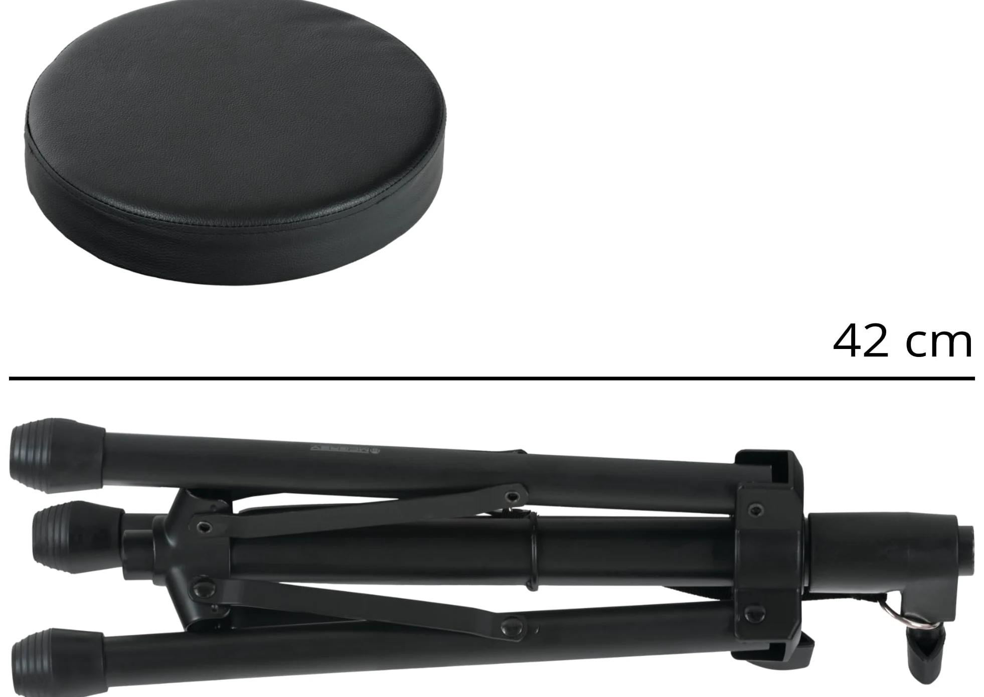McGrey KD-10 Hocker - Klappbarer Leichter Schlagzeughocker - Höhenverstellbarer Drumhocker mit kompakten Transportmaß - Runde, gepolsterte Sitzfläche - Stabile Stahlrohr-Konstruktion - Schwarz