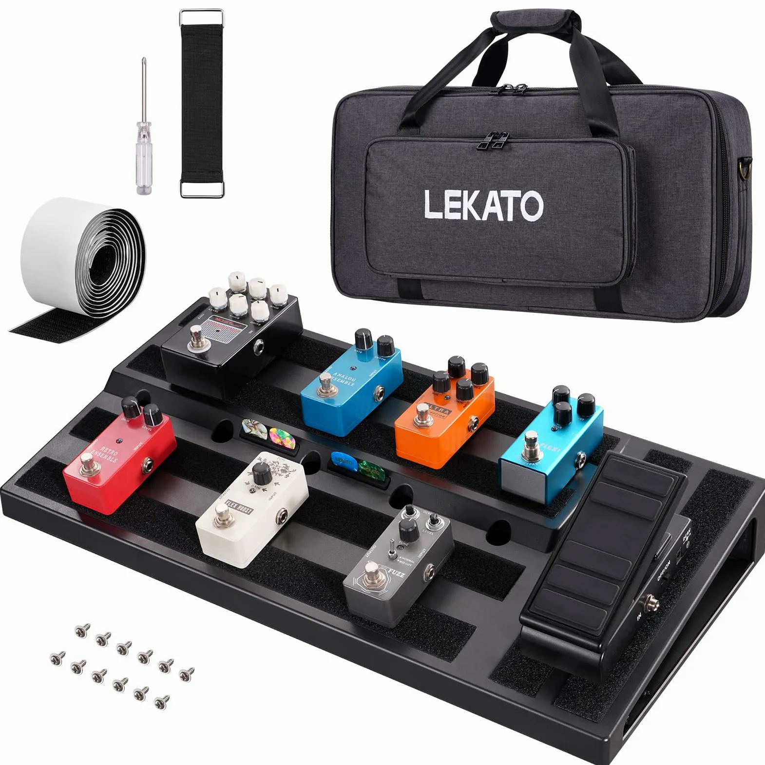 LEKATO Gitarren-Pedalboard, Gitarre Effekt Board 19,7"x10"x2,4", Große Effektplatte mit Tasche, Robustes Tragbares Pedalboard für Musiker, Gitarristen, Bands