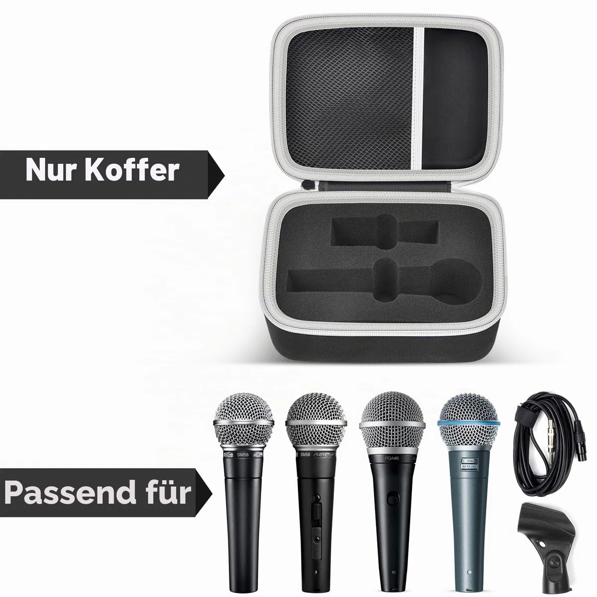 Mikrofon-Etui kompatibel mit Shure SM58/ SM57/ PGA48/ SM58S/ BETA 58A/ PGA58 Cardioid Dynamische Gesangsmikrofone, Handmikrofon Karaoke-Tool-Aufbewahrung für A25D Ständer-Adapter und Kabel - Nur Box