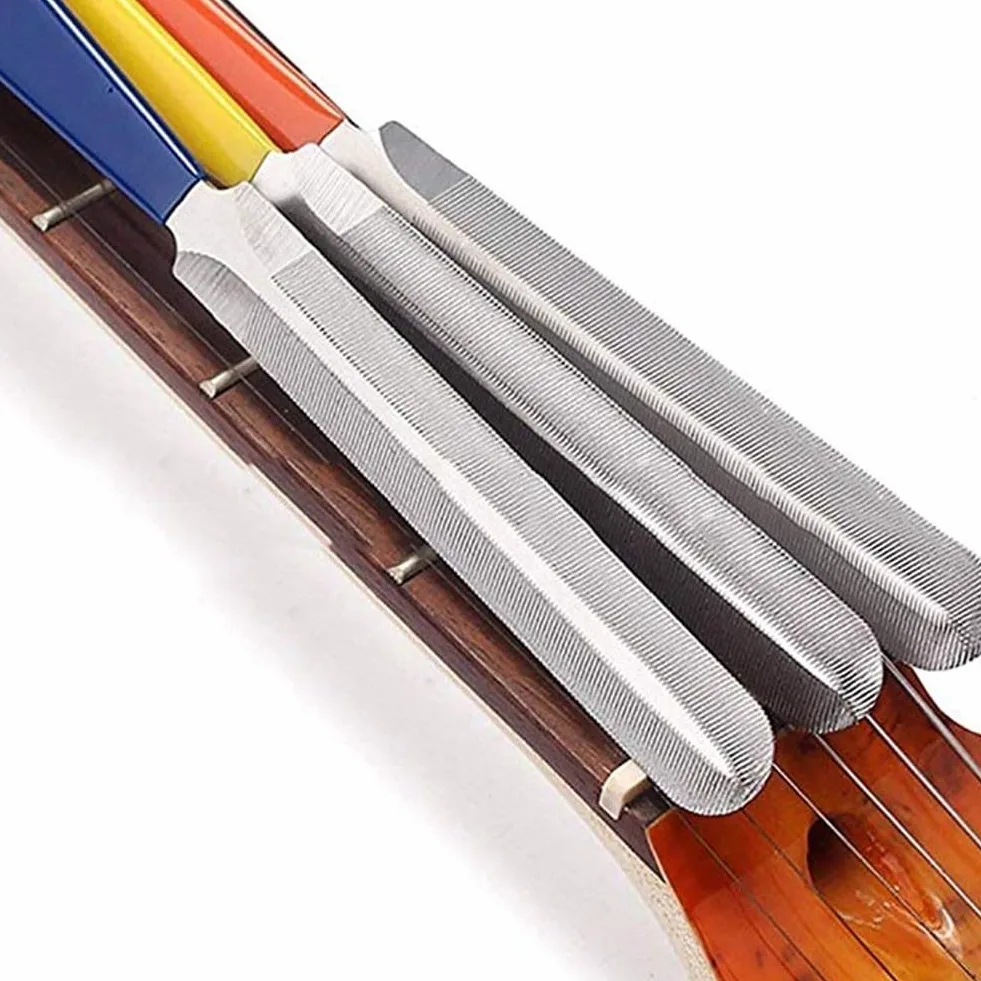 3-teiliges Gitarrensattelfeilen-Set, Edelstahl-Gitarrenfeile, Gitarrensattelfeilen, Bund-Set, Nagelabzieher, Reparaturwerkzeug für Gitarre, Bass