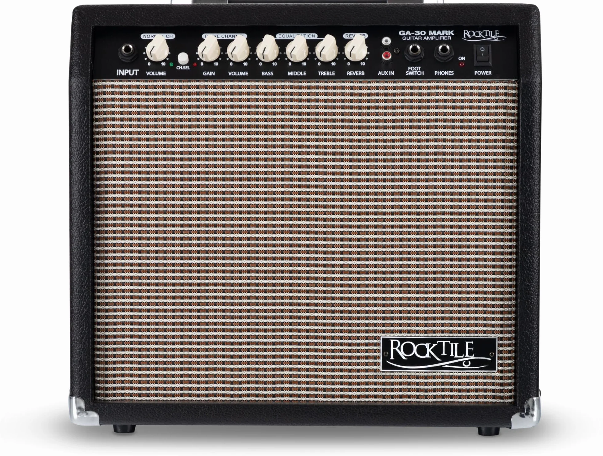Rocktile GA-30 Mark Gitarrenverstärker (30 Watt Gitarrencombo, 2 Kanäle (Clean/Drive), 8" Speaker, mit Hall-Effekt schwarz