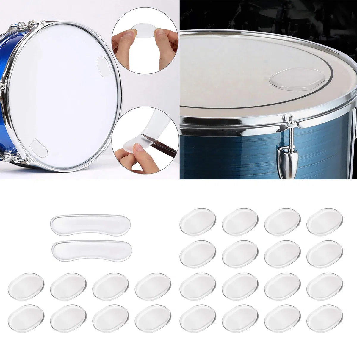 26 Stück Trommeldämpfer Gelpads Silikon Trommeldämpfer Dämpfungsgelpads Weiche, transparente ovale und Lange Trommeldämpferpads