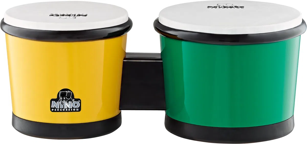 Nino Percussion Molded ABS Bongo - Musikinstrument für Kinder ab 4 Jahren - 2 Handtrommeln - ABS Kunststoff, Grün und Gelb (NINO19G/Y)