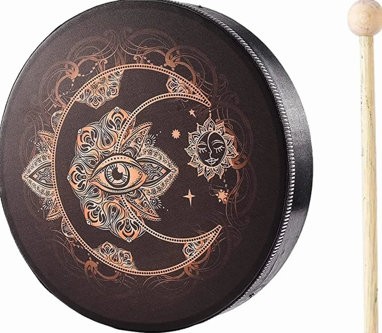 Schamanentrommel, Schamanische Trommel mit Trommelstiel, TOOSOAR Goldener Mond Handtrommel, Trommel Erwachsene für Music Lovers