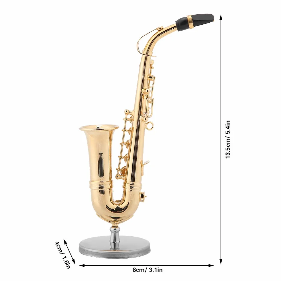 Miniatur-Altsaxophon, Saxophon-Modell mit Ständer und Gehäuse, Vergoldetes Instrumentenmodell, Mini-Altsaxophon-Tenorsaxophon-Heimdekoration