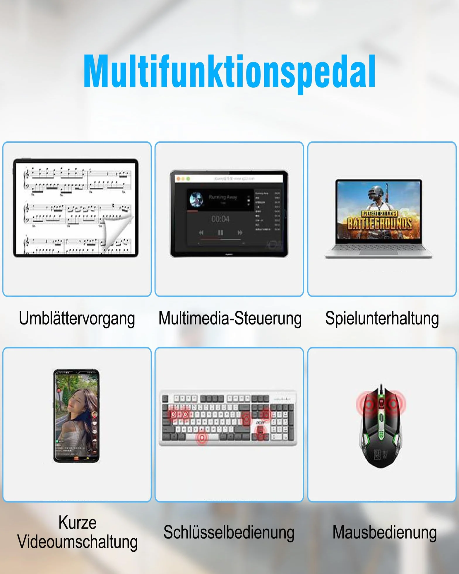 Bluetooth Page Turning Pedal: Bluetooth Fußschalter - Wiederaufladbare Musik Lese Controller für Tablets Smartphones