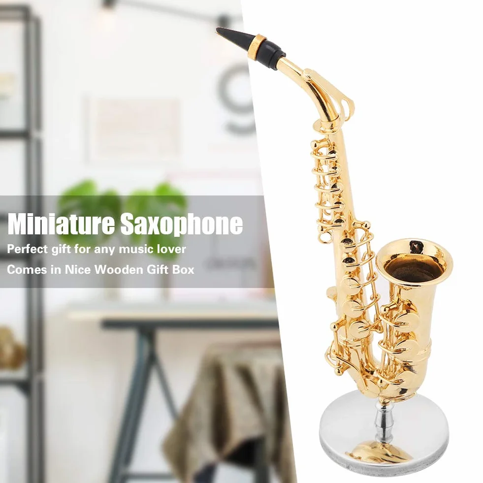 Miniatur-Altsaxophon, Mini-Saxophon-Instrumentenmodell mit Geschenkbox für Home Desk Shelf Music Room Decor-Geschenkidee