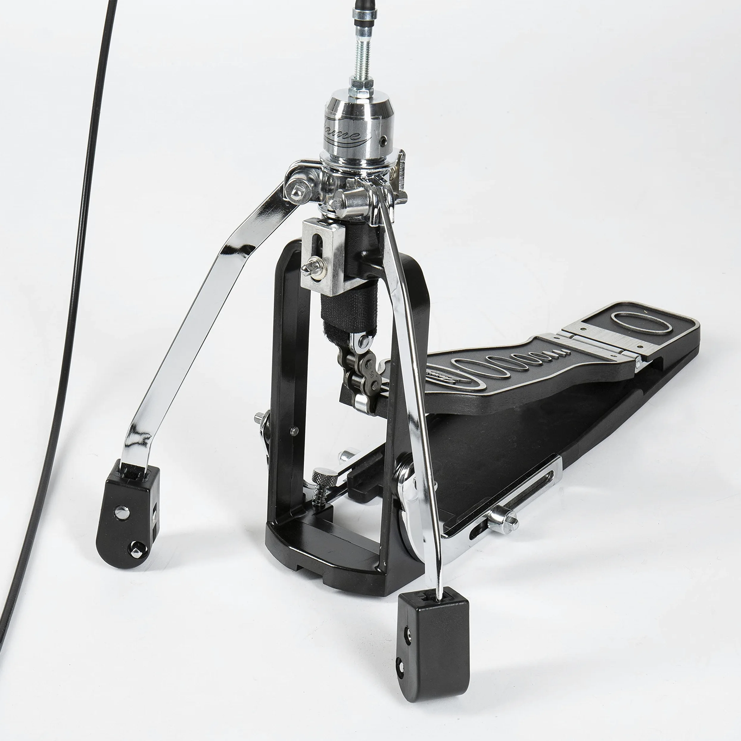 Fame HH9007 Remote Cable HiHat Ständer, Professionelle Einzelkette, Einstrebig, Verchromt, Drehbare Beine, Spikes, Ergonomisches Pedal, Stabiles Kabel, Multiklammer, Drop Clutch