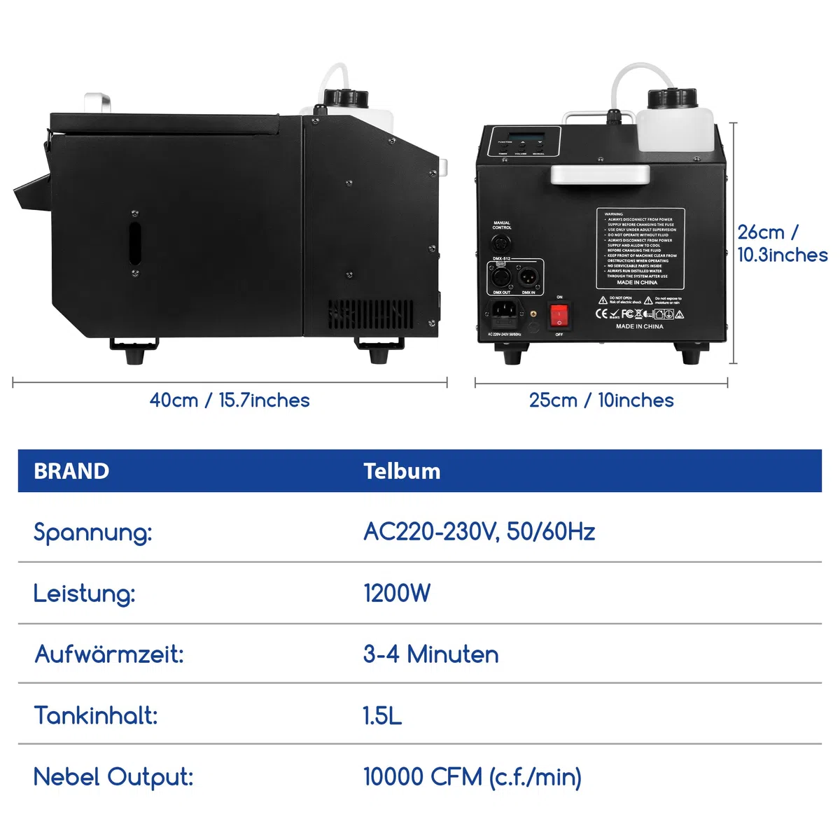 Telbum 1200W Boden Nebelmaschine mit Fernbedienung, Wasserbasierte Nebelmaschine Bodennebelmaschine, DMX 512, Manuelle Steuerung,Timerfunktion, Rauchmaschine für Hochzeit, Party, DJ, Bühne, Halloween