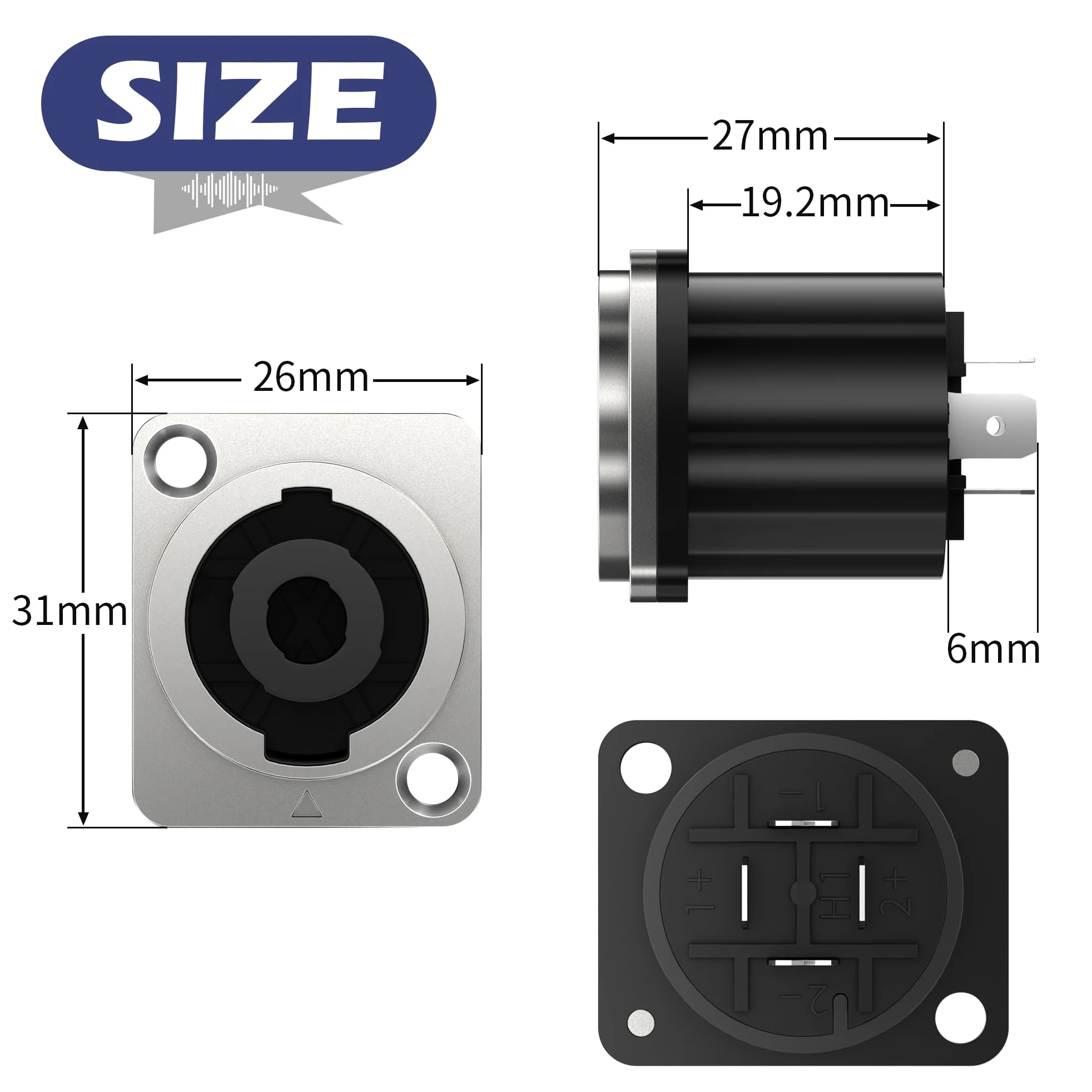 4Sets Speakon Adapter Speakon Stecker und Buchse Metall Panel Twist Lock Kompatibel mit Neutrik Speakon NL4MP, NL4MPR, NL4FC, NL4FX, NLT4X, NL4 Serie, NL2FC