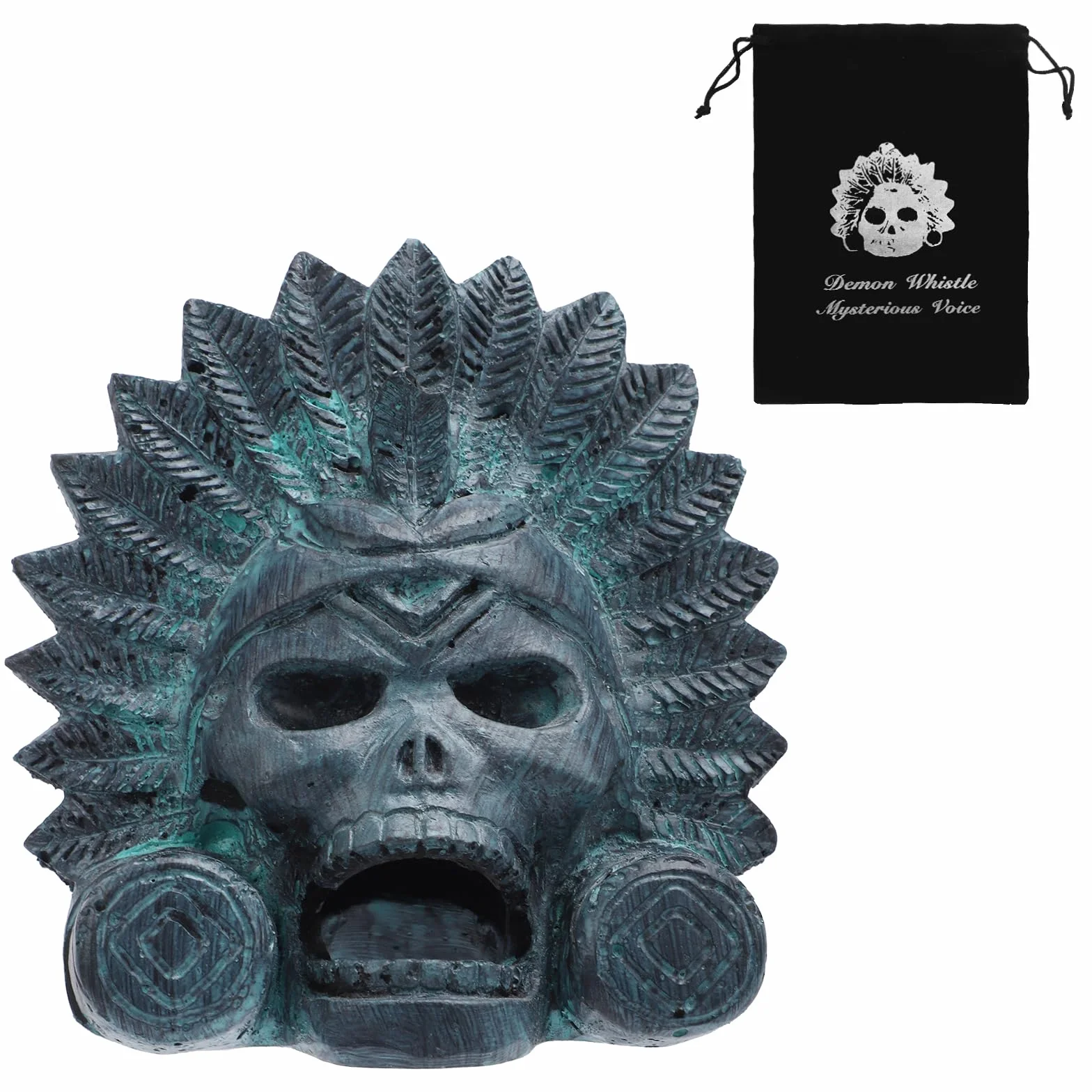Schreiende Aztekische Todespfeife, 125 dB Bronzewaren-Design, Dämonenpfeife Authentische Menschlich Klingende Schreie Aztekische Kriegspfeife mit Kordelzugbeutel für Halloween Geschenk