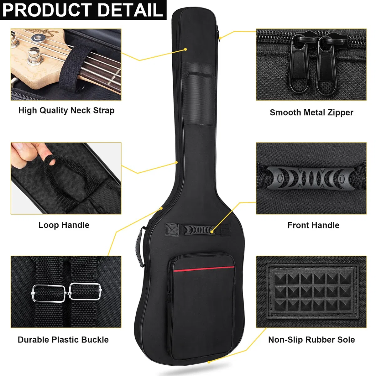 LETSROCK Bassgitarrenkoffer 8 mm Polsterung Bassgitarrentasche wasserdichte E-Bass-Tasche, E-Bass-Gigbag Basskoffer Rucksack mit Nackenriemen und Taschen