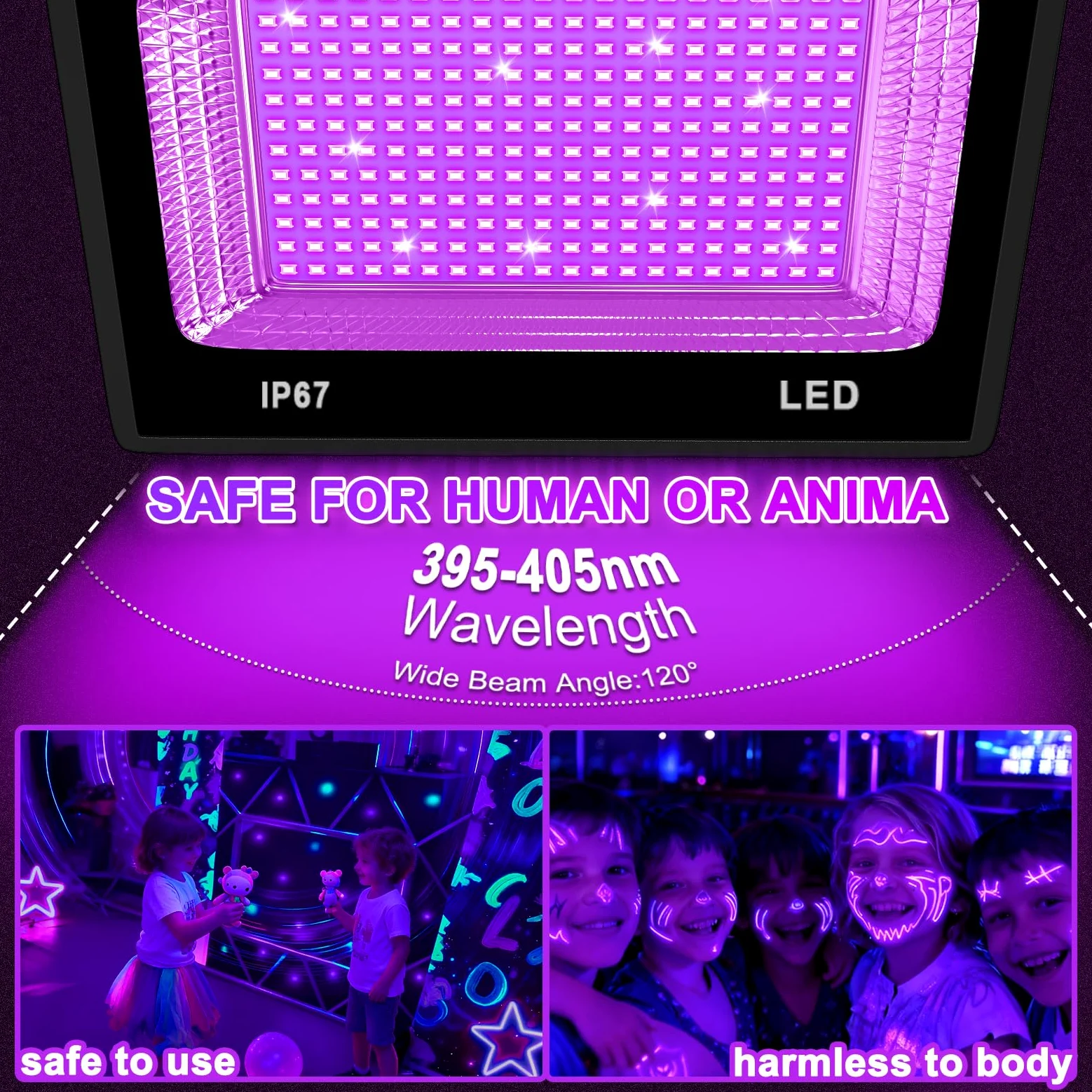 Eleganted 100W Schwarzlicht Strahler, Schwarzlichtlampe, LED UV Flutlicht, 395-400nm IP67 Wasserdicht UV Partylicht für Bar, Partyzubehör, Schwarzlicht Deko, Bühnenbeleuchtung