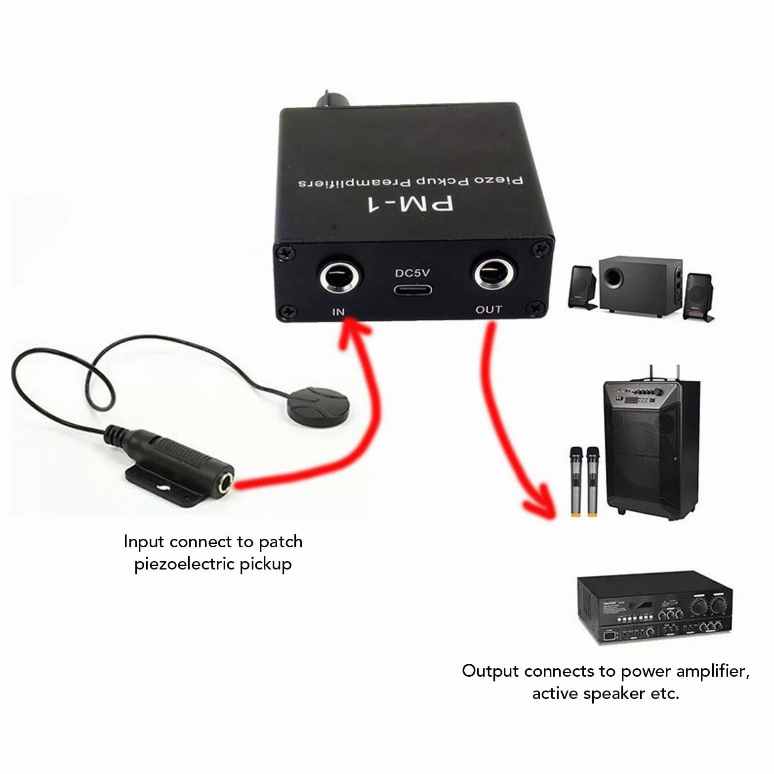 Piezo -Pickup -Vorverstärkerverstärker, Mikrofonverstärker Vorverstärker Wiederaufladbares Gitarren -Pickup -Vorverstärker mit Niedriger Frequenzgrenze, für String -Instrument,