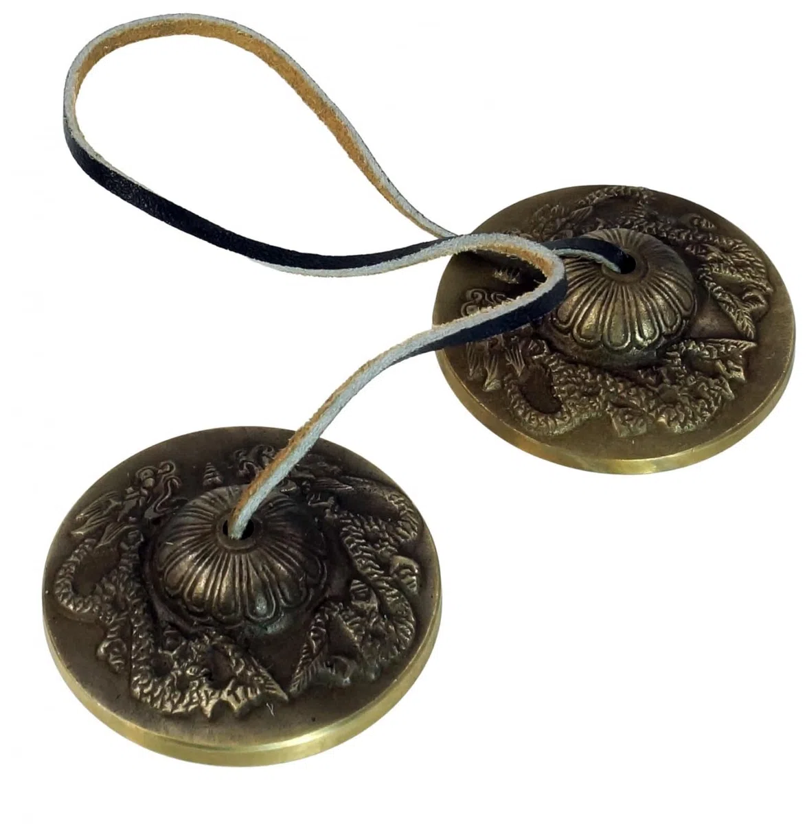 GURU SHOP Zimbel Paar mit Ornament, Tibetische Zimbel, Gold, Size:Ø 6,5 cm
