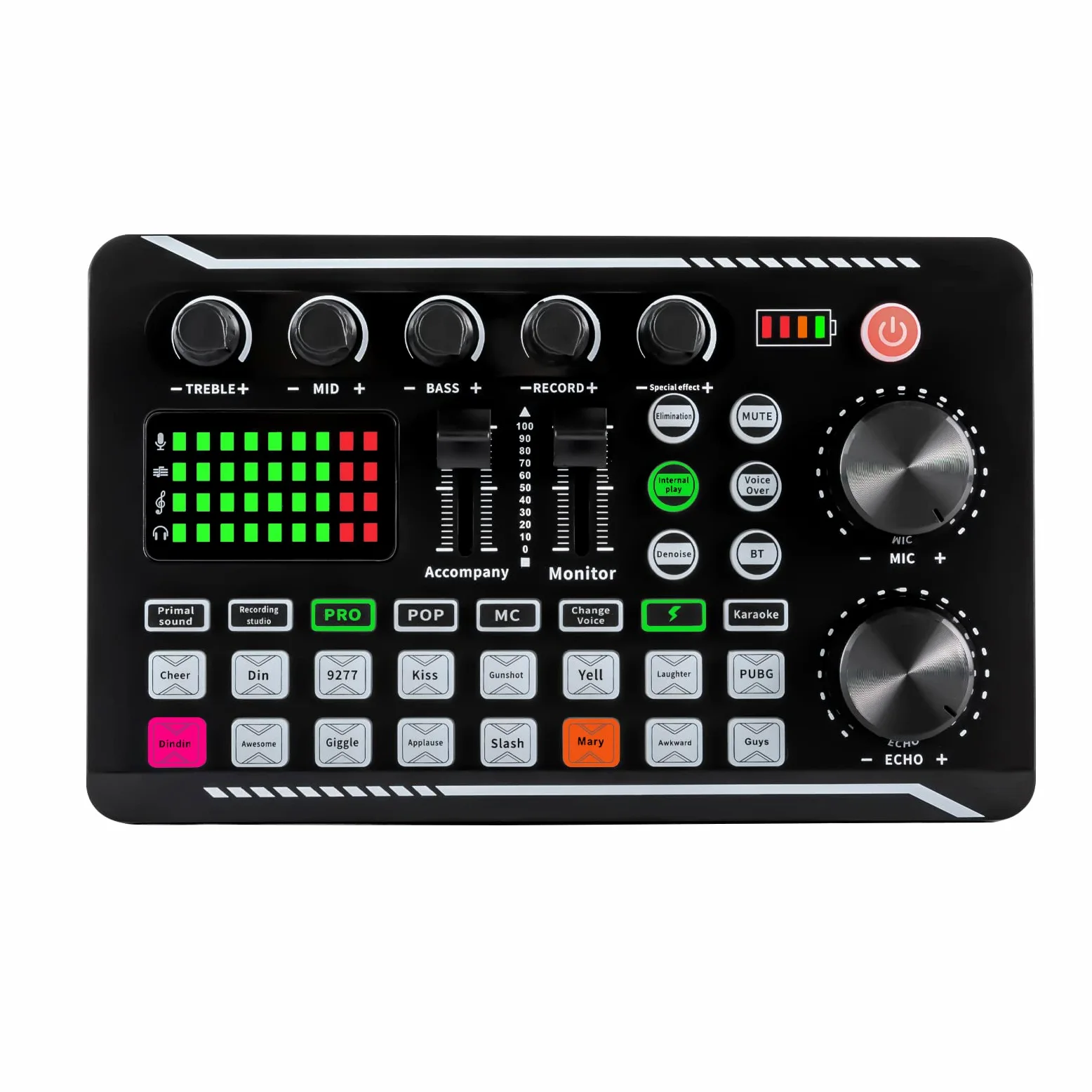 Live-Soundkarte und Audio-Interface, F998 Bluetooth Studio Mixer, Live Voice Changer, 1200mAh für Handys und Computer (Windows/MAC/Android/IOS-Systeme)