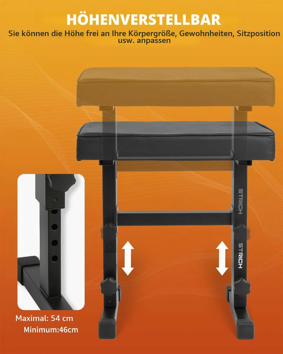 STRICH Klavierbank verstellbar, Musik Keyboard Bank Sitz, Klavierstuhl mit gepolstertem Kissen für Musiker, Schwarz, SPB-M50 (PU-Leder)