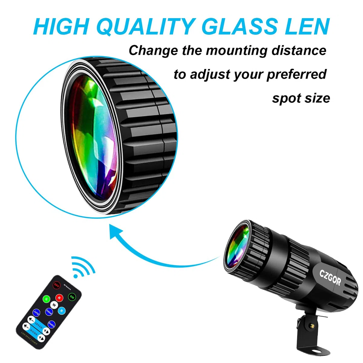 LED Pinspot Licht, Czgor Spot Disco Kugel 15W RGBW 4-in-1-Spiegelkugelprojektor mit Fernbedienung, Superhelles LED-Pinspotlicht für Partys, Diskotheken, Bars, Hochzeiten