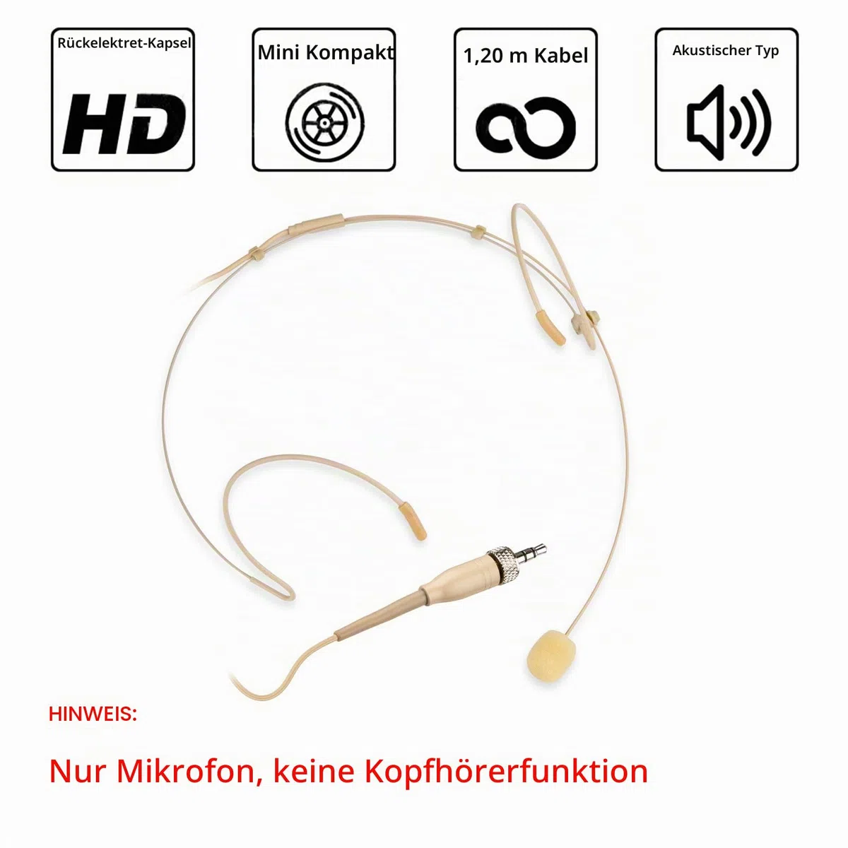 Headset Mikrofon Stirnband mic für Sennheiser kabellos Bodypack Transmitter Taschensender - Ideal für Vorträge, Theater, Podcasts - 3,5 mm Schraubverschluss Stecker