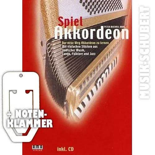 SPIEL AKKORDEON 1 + CD mit herausklappbarer Bass- und Diskantübersicht inkl. Notenklammer - Der neue Weg Akkordeon zu lernen mit einfachen aus jiddischer Musik, Tango, Folklore und Jazz (Taschenbuch) von Peter Michael Haas