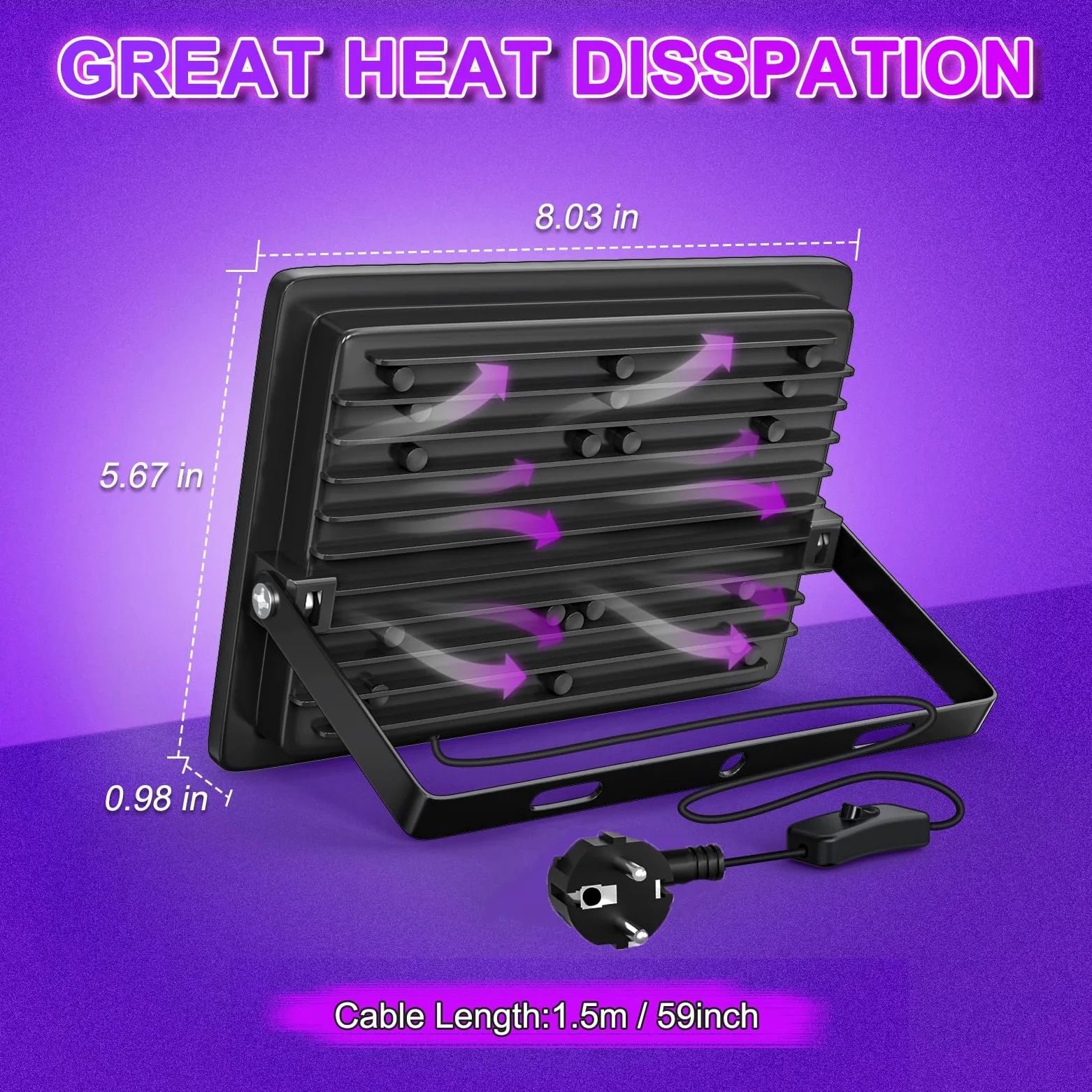 Eleganted 100W Schwarzlicht Strahler, Schwarzlichtlampe, LED UV Flutlicht, 395-400nm IP67 Wasserdicht UV Partylicht für Bar, Partyzubehör, Schwarzlicht Deko, Bühnenbeleuchtung