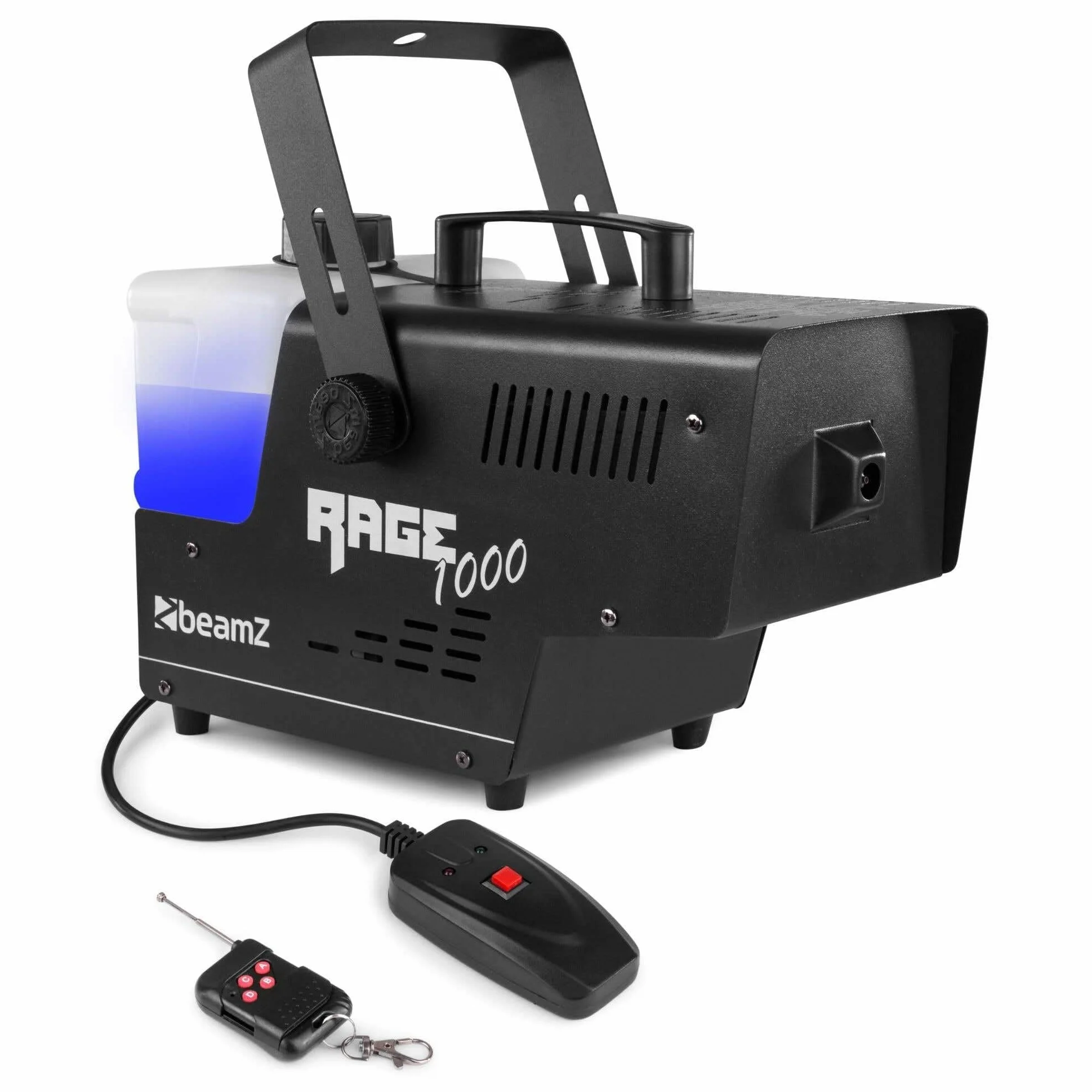 BeamZ RAGE1000 Nebelmaschine mit Flüssigkeit, 5 Liter Inkl., 1000 Watt Fogger, 2x Fernbedienung, Smoke Machine mit 2L Tank, Fog Machine für Party, Hochzeit, Events, Halloween