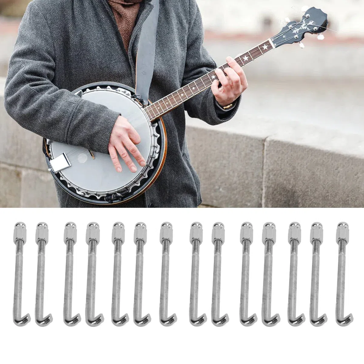 24 PCS Banjo Hook Brackets Banjo Nuts Set Zubehör Round Silver Banjo Nuts Set Musikinstrumentenzubehör Hakenhalterungen