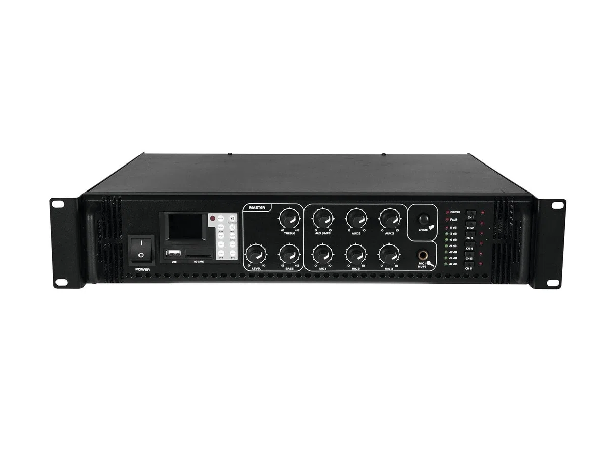 OMNITRONIC MPZ-350.6P Mischverstärker | 6-Zonen-ELA-Mono-Mischverstärker mit MP3-Player & IR-FB, Zonen schaltbar, 350 W