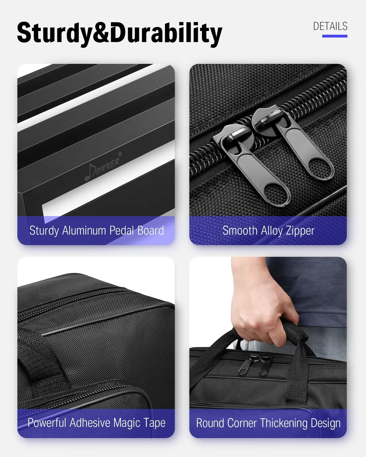Donner Gitarre Pedal Board Case Aluminium Pedalboard mit Tasche, Gitarren Effektboard, 500 * 290 * 100mm, (DB-3)